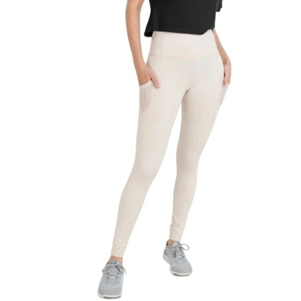 High Waisted Pocket Leggings Cream Athleisure Comfortable Stretchy Pants